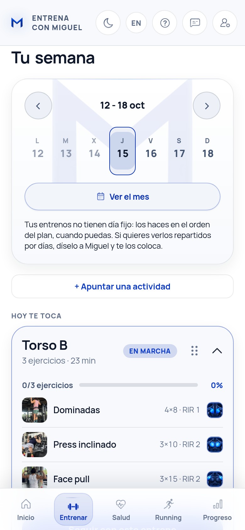 La semana en la app en modo claro