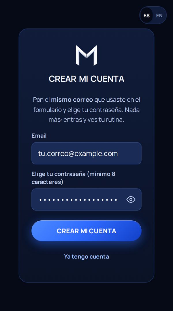 Paso 3: Pon el mismo correo y elige tu contraseña